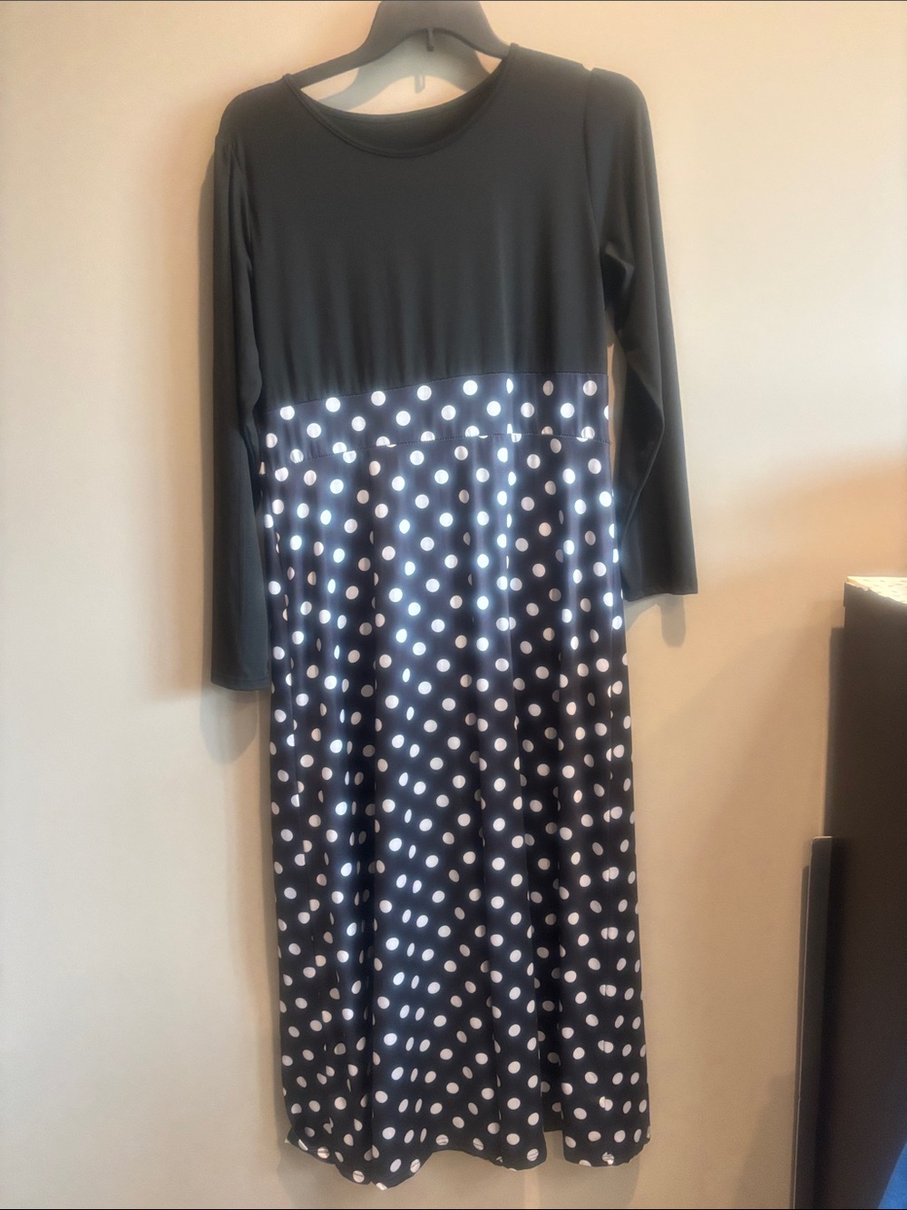 Black Long Sleeve Polka Dot Maxi Dress
